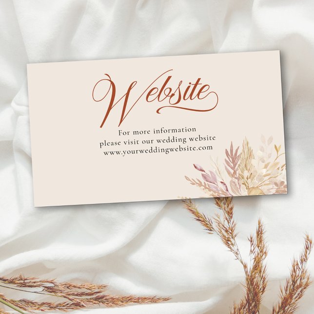 Tarjeta De Recepción Sitio web del Boda botánico Terraccotta Cream (Wedding website enclosure card with elegant calligraphy in burnt orange and cream)