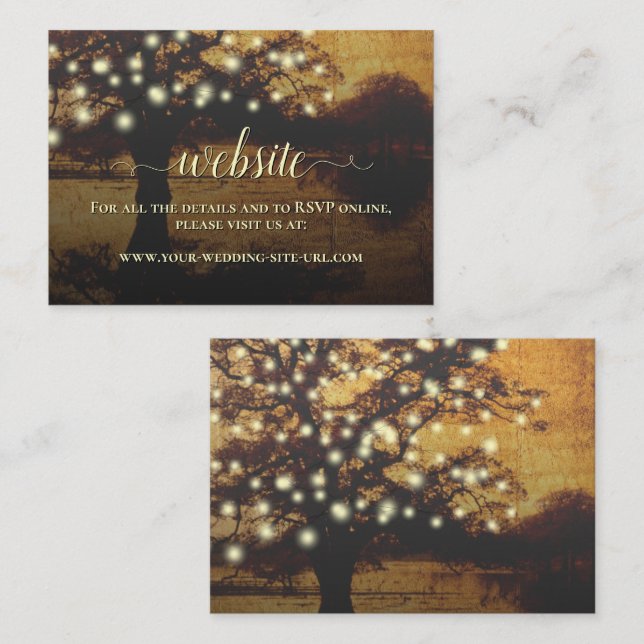 Tarjeta De Recepción Sitio web del Boda de Árbol de pergamino y luces r (Anverso / Reverso)