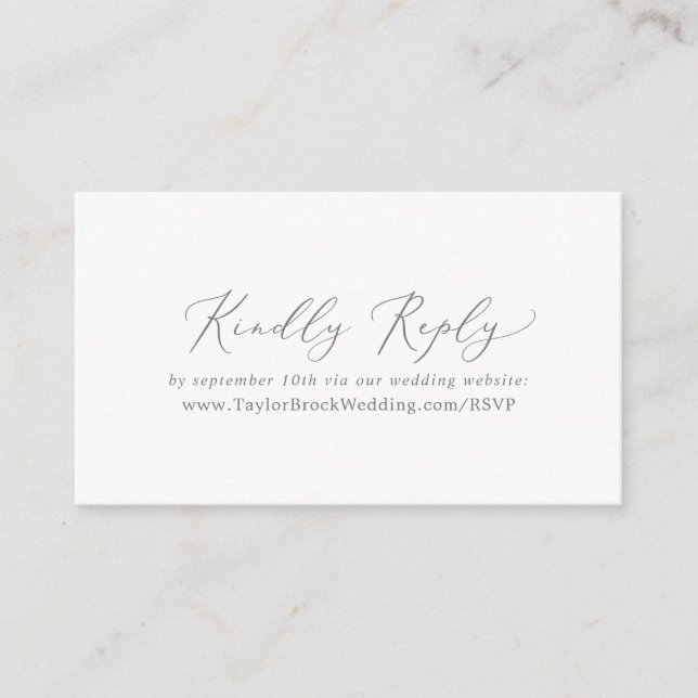 Tarjeta De Recepción Sitio web del Boda de caligrafía plateada Delicate (Anverso)