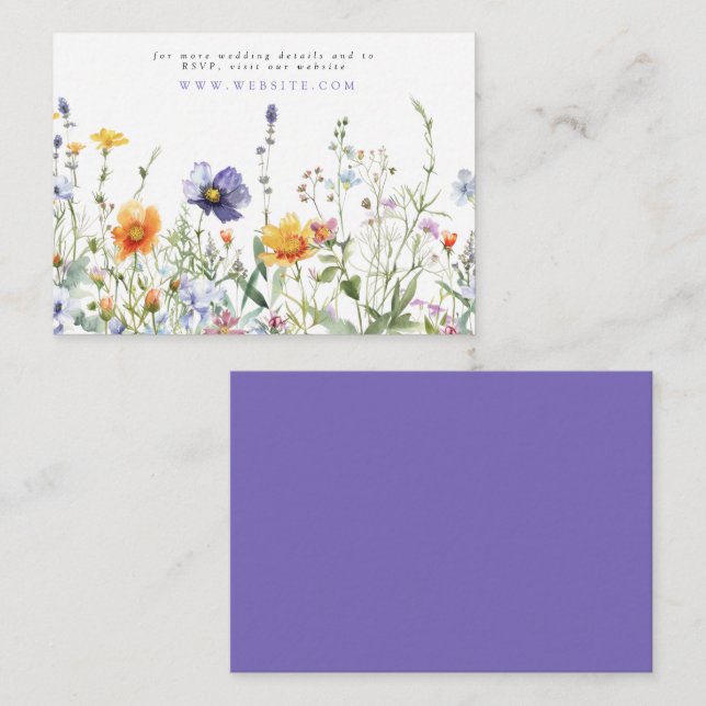 Tarjeta De Recepción Sitio web del Boda de campos de flores silvestres (Anverso / Reverso)