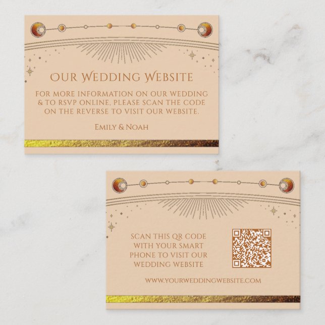 Tarjeta De Recepción Sitio web del Boda de champán celeste RSVP Código  (Anverso / Reverso)