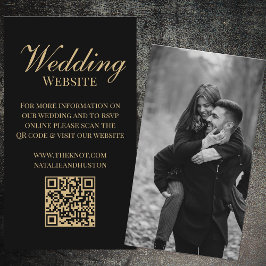 Tarjeta De Recepción Sitio web del Boda de código QR de Black Gold Vict