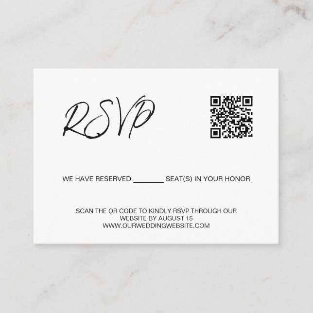 Tarjeta De Recepción Sitio web del boda de código QR SCAN Asientos rese (Anverso)