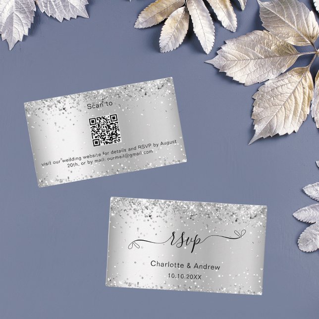 Tarjeta De Recepción Sitio web del boda de destello plateado RSVP códig (Subido por el creador)