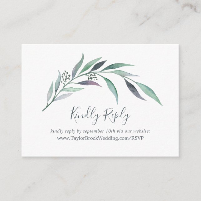 Tarjeta De Recepción Sitio web del Boda de Eucaliptos morados y verdes  (Anverso)