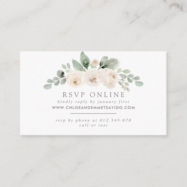 Tarjeta De Recepción Sitio web del Boda de Floral Blanca Botánica RSVP (Anverso)