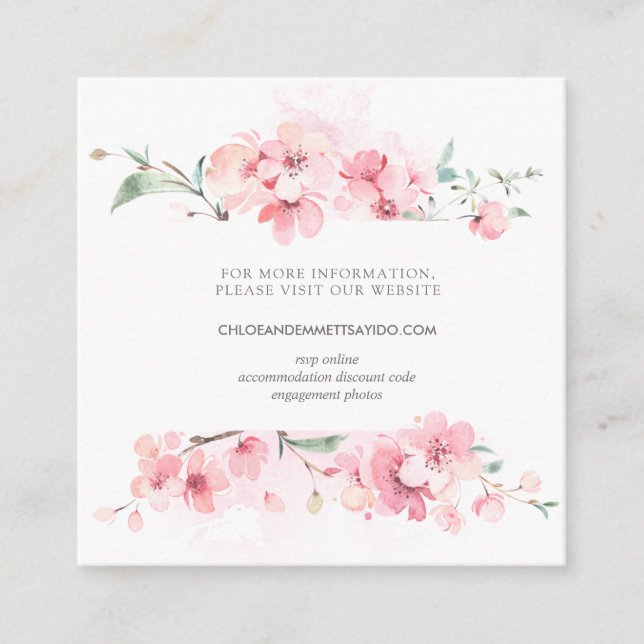 Tarjeta De Recepción Sitio web del Boda de flores rosadas (Anverso)