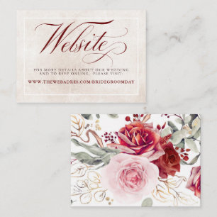 Tarjeta De Recepción Sitio web del Boda de las flores rojas de Borgoña