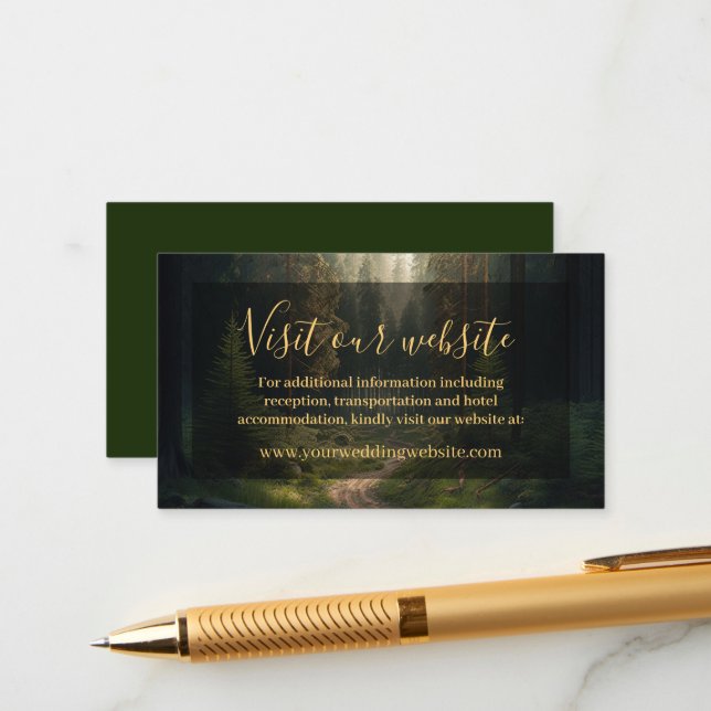 Tarjeta De Recepción Sitio web del Boda de Naturaleza Verde de Bosque (Anverso/Reverso In Situ)