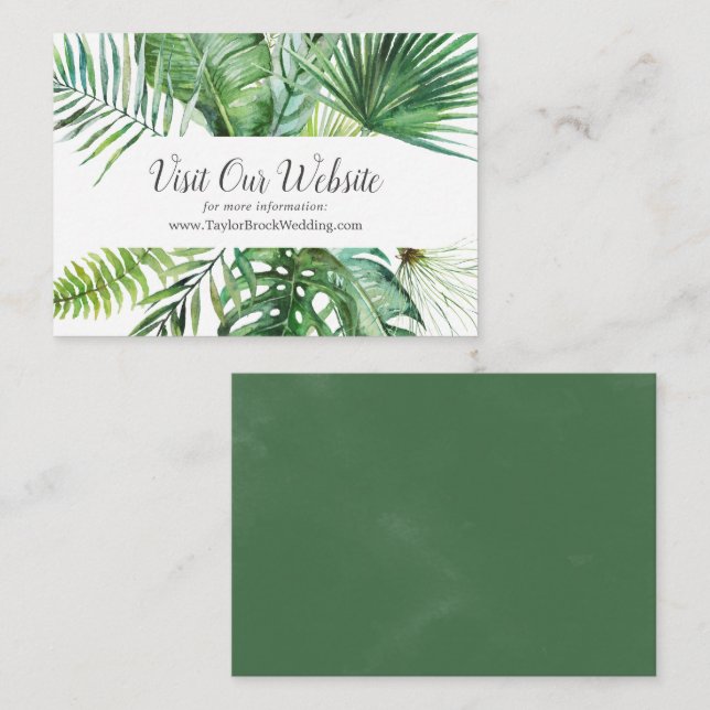 Tarjeta De Recepción Sitio web del Boda de Palm Tropical Salvaje (Anverso / Reverso)
