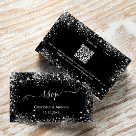 Tarjeta De Recepción Sitio web del boda de plata negra RSVP código QR