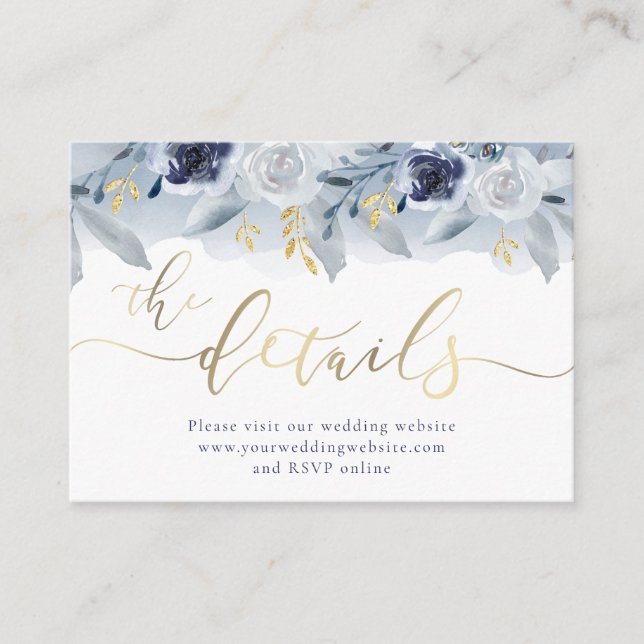 Tarjeta De Recepción Sitio web del Boda de Rosas Azules (Anverso)