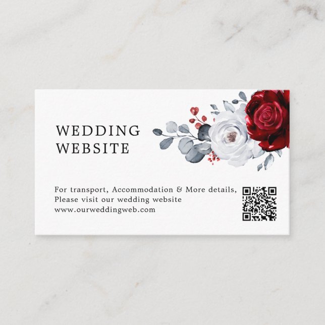 Tarjeta De Recepción Sitio web del Boda del Boho Royal Red White Silver (Anverso)