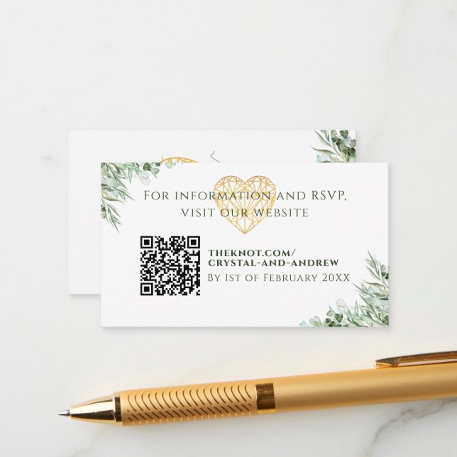 Tarjeta De Recepción Sitio web del Boda del Foliage de Elegant Heart Eu (Anverso/Reverso In Situ)