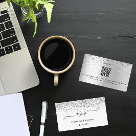Tarjeta De Recepción Sitio web del boda del purpurina de plata blanca R