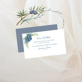 Tarjeta De Recepción Sitio web del Boda Dusty Blue Floral Succulens