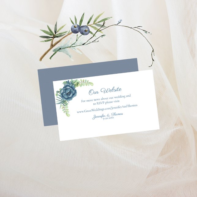 Tarjeta De Recepción Sitio web del Boda Dusty Blue Floral Succulens (Subido por el creador)