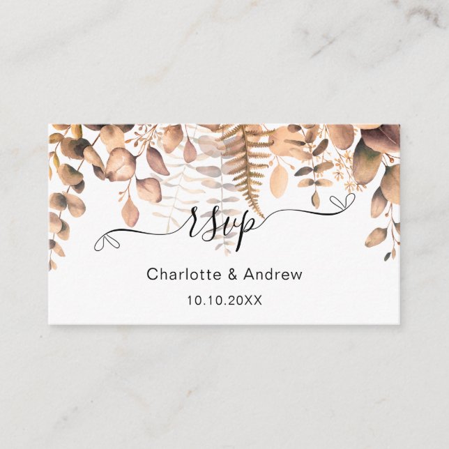 Tarjeta De Recepción Sitio web del boda Eucalyptus golden RSVP código Q (Anverso)
