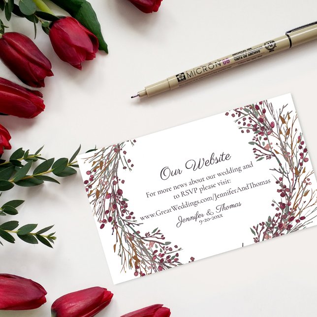 Tarjeta De Recepción Sitio web del Boda floral de Winter Wreath | Rojo  (Subido por el creador)