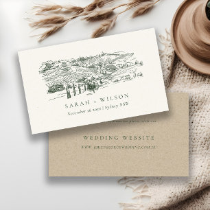 Tarjeta De Recepción Sitio web del Boda Green Winery Mountain Sketch