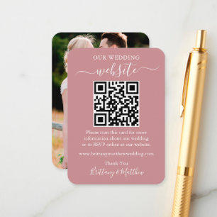Tarjeta De Recepción Sitio web del Boda minimalista Foto QR Dusty Rosa