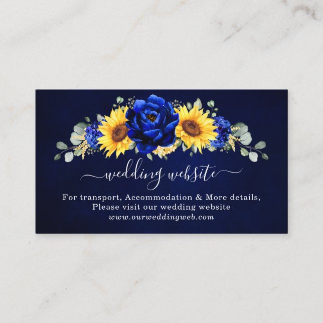 Tarjeta De Recepción Sitio web del Boda moderno del girasol ruso azul r (Anverso)