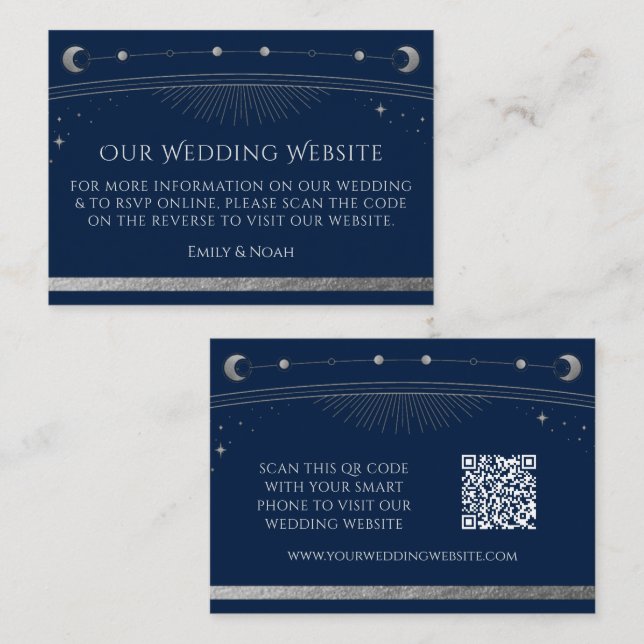Tarjeta De Recepción Sitio web del Boda Mystical Blue Silver RSVP Códig (Anverso / Reverso)
