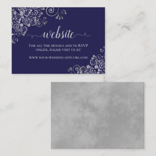 Tarjeta De Recepción Sitio web del Boda Navy Blue Elegant Silver Lace
