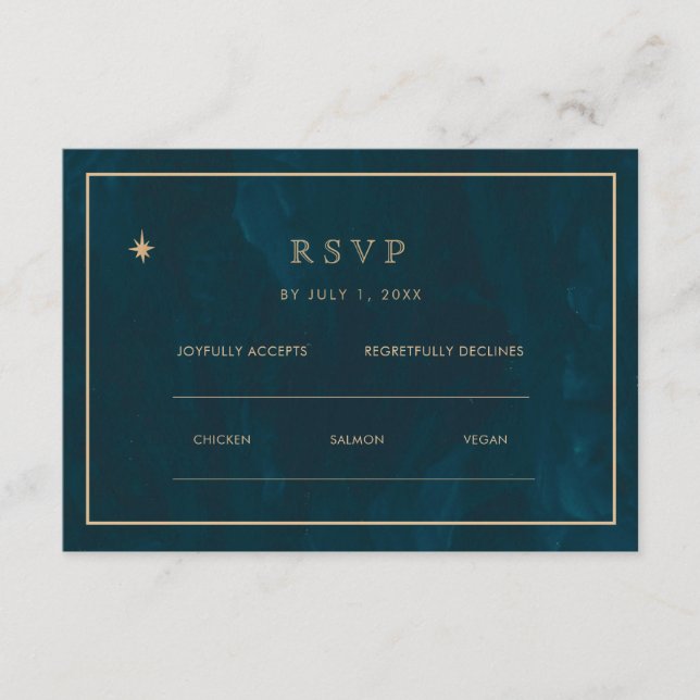 Tarjeta De Recepción Sitio web del Boda Navy Gold Stars | RSVP QR Cod (Anverso)