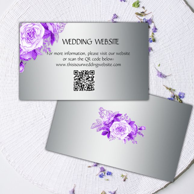 Tarjeta De Recepción Sitio web del Boda Purple Rosa Bridal Bouquet Silv (Subido por el creador)