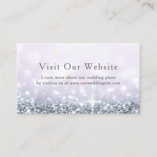 Tarjeta De Recepción Sitio web del Boda Purpurina de Plata Morada Moder (Anverso)