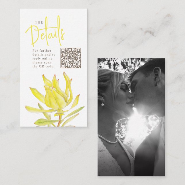 Tarjeta De Recepción sitio web del boda QR boda leucadendron amarillo (Anverso / Reverso)