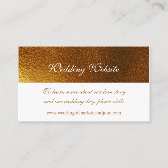 Tarjeta De Recepción Sitio web del boda Royal White Golden Shiny (Anverso)