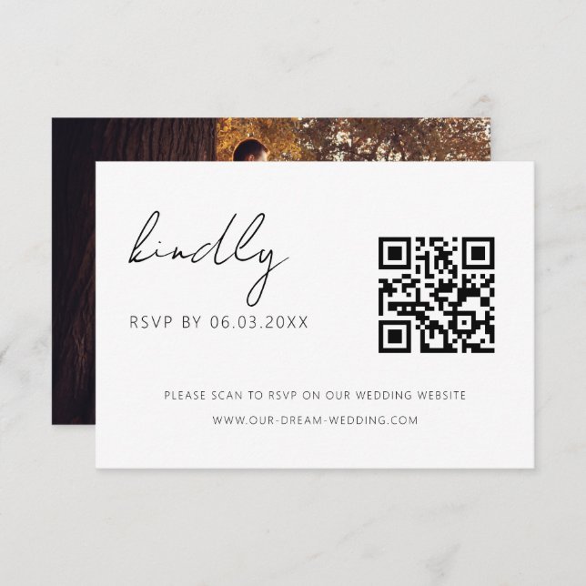 Tarjeta De Recepción Sitio web del Boda RSVP de código QR (Anverso / Reverso)