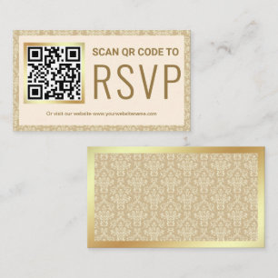 Tarjeta De Recepción Sitio web del Boda RSVP de código QR de Damasco de