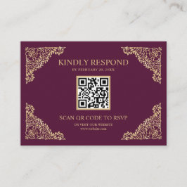 Tarjeta De Recepción Sitio web del Boda RSVP de código QR de marco de o