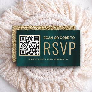 Tarjeta De Recepción Sitio web del Boda RSVP de código QR de oro verde 