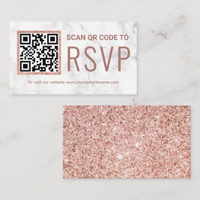 Tarjeta De Recepción Sitio web del Boda RSVP del código QR de Marble Ro (Anverso / Reverso)