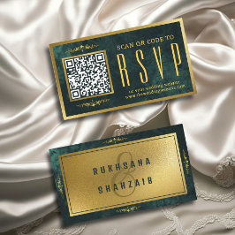 Tarjeta De Recepción Sitio web del Boda RSVP del código QR de oro verde