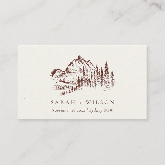 Tarjeta De Recepción Sitio web del Boda Rust Pine Woods Mountain Sketch (Anverso)
