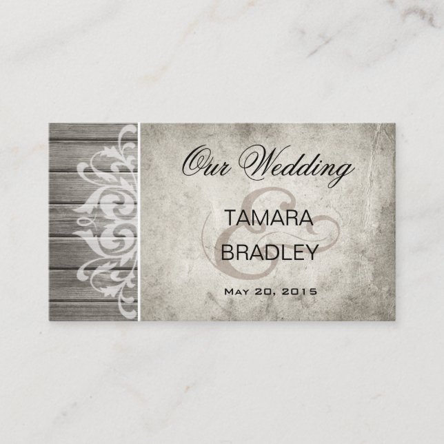 Tarjeta De Recepción Sitio web del Boda Rustic Wood Filigree | gris (Anverso)