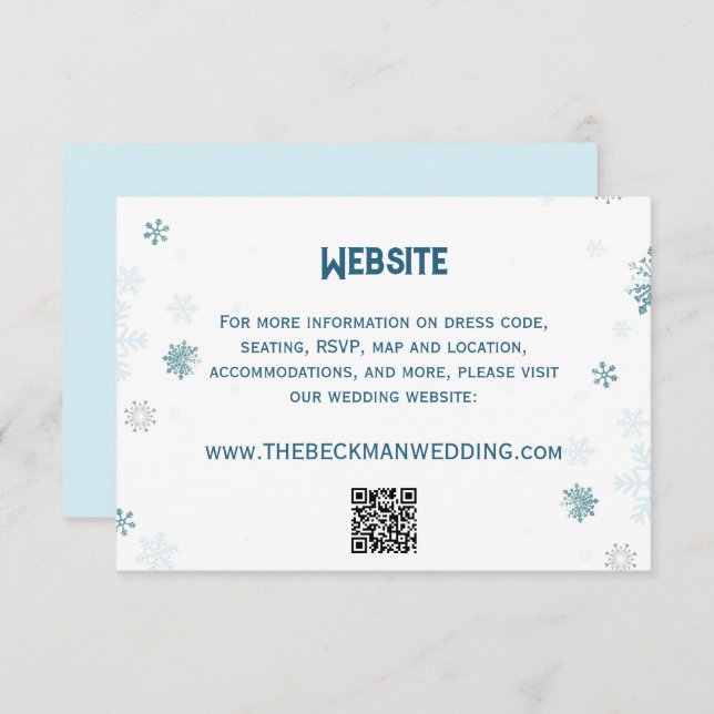 Tarjeta De Recepción Sitio web del Boda Snowflake Winter Wonderland (Anverso / Reverso)