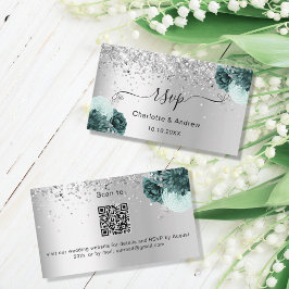 Tarjeta De Recepción Sitio web del boda verde plateado RSVP Código QR