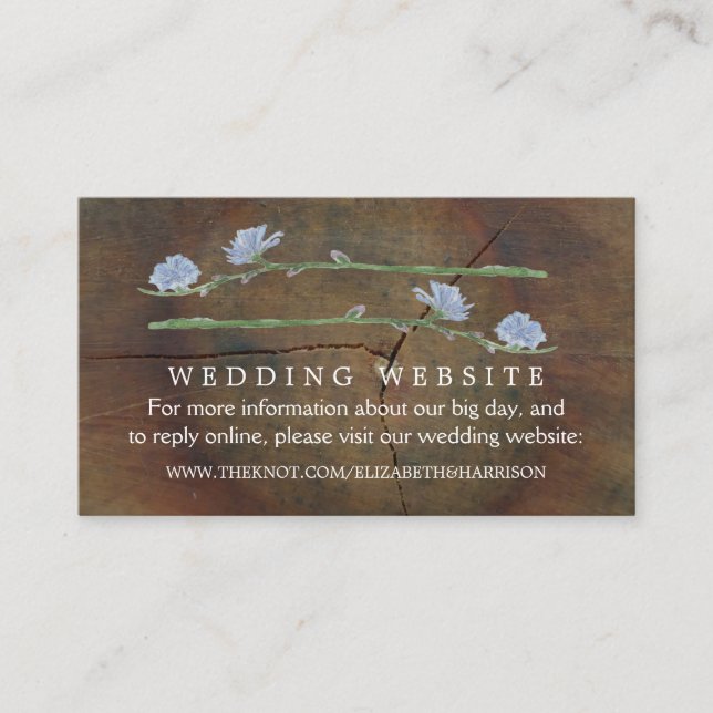 Tarjeta De Recepción Sitio web del Boda Wildflower Oak Wood (Anverso)