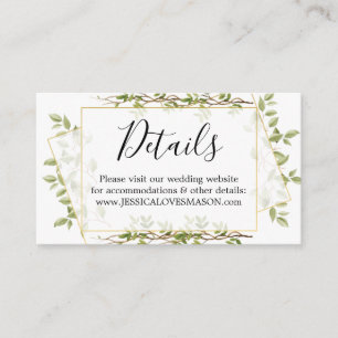 Tarjeta De Recepción Sitio web del Boda Woodland Greenery Insertar tarj