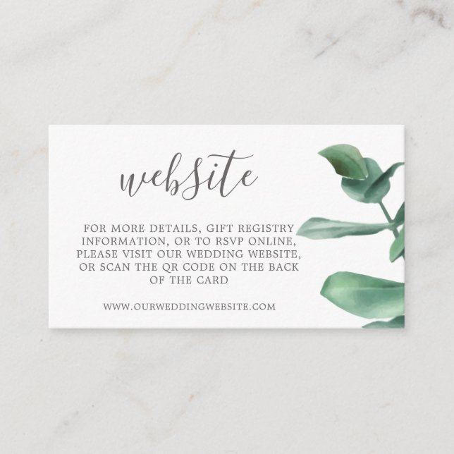 Tarjeta De Recepción Sitio web del código QR moderno eucalipto botánico (Anverso)