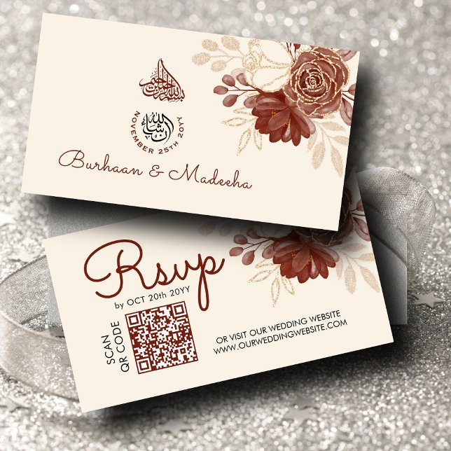 Tarjeta De Recepción Sitio web del purpurina de Linen gold QR RSVP Boda (Subido por el creador)