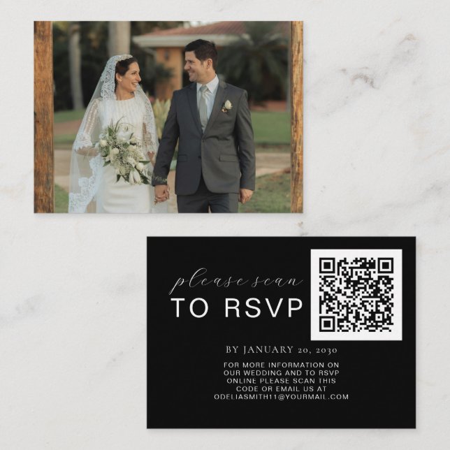Tarjeta De Recepción Sitio Web Elegant Wedding | Foto de código QR de R (Anverso / Reverso)