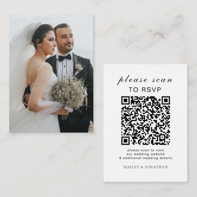Tarjeta De Recepción Sitio Web Elegant Wedding | Foto de código QR de R (Anverso / Reverso)