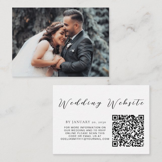 Tarjeta De Recepción Sitio Web Elegant Wedding | Foto de código QR de R (Anverso / Reverso)